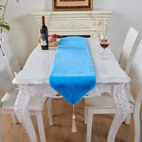 Table Runner with Tassels, Modern Pink Fluffy Faux Fur Decor Table Runners for Thanksgive Home Dinning Table ,Dresser Decoration (Pink, 11.8x59.1 inch)