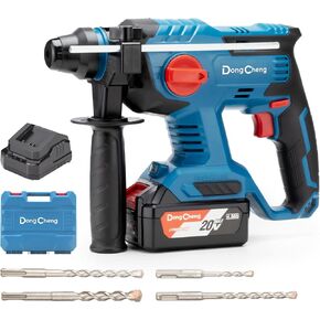 Dongcheng 20V Max Cordless Dropensh Hammer Prill ، 7/8 "SDS-Plus ، 4 أوضاع تطبيق ، بدون فرش ، 2.1 جول ، مطرقة هدم اللاسلكي للخرسانة ، بما في ذلك بطارية 2 * 4.0AH ، 4 بتات الحفر