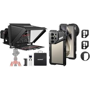 NEEWER X12 14 inch Aluminum Alloy Teleprompter for iPad Tablet Smartphone DSLR Cameras with Remote Control, Carry Case, S24 Ultra Phone Cage with 67mm Filter Adapter Included