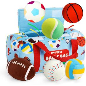 Vanmor Sensory Sports Balls for Toddlers, Baby Toys with Travel Bag, Early Learning Plush Sensory Toy for Infant 12M+, My First Balls Bag with Crinkle, Rattles, Baby Shower Newborn Toys