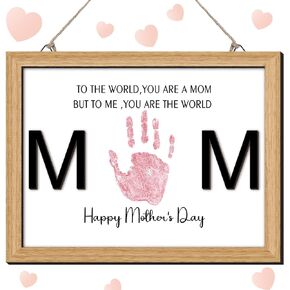 Wesiti Mother's Day Handprint Art Wooden Unique Gifts for Mom from Daughter or Son for Mothers Day Home Preschool Classroom Game Activities Spring Party Decors