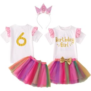 Ritatte Toddler Girl Birthday Outfits 2nd/3rd/4th/5th/6th/7th Birthday Girl T-Shirt Tutu Skirt Crown 3Pcs Cake Smash Set
