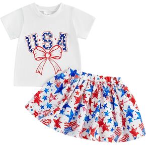 Rtnnsbbfcm 4th of July Baby Girl Outfits Toddler American Flag T-Shirt + Stars Tulle Dress Patriotic Toddler Girls Skirts Set