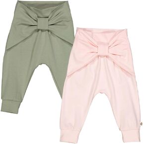 by Green Cotton Cozy Me Pants with a Bow for Baby Girls (2-Pack), GOTS Organic Certified Cotton Blend, Machine Washable