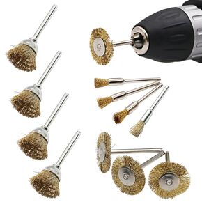 12 Pack Wire Brush Set with 1/8'' Mandrel Brass Bristle Heavy Duty Polishing Wheel Brushes for Dremel Cordless Rotary Tool Buffing Cleaning Grinding Rust Corrosion Removal Paint Dirt Slag