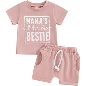 Toddler Baby Girl Summer Clothes Funny Slogan Short Sleeve Crewneck T-Shirt Shirt + Casual Shorts Set
