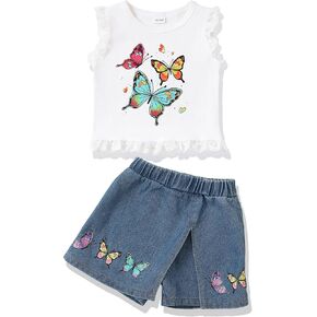 Baby Girl Clothes Toddler Girl Outfits Summer Kids Sleeveless Lace Tank Top Little Girls Denim Skort Skirt Shorts Sets