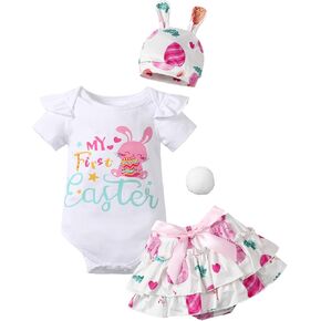 Baby Girl Easter Outfits Short Sleeve Easter Romper and Shorts Hat 3Pcs My First Easter Baby Girl Outfit