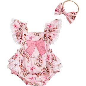 Baby Girl Easter Outfit Newborn Bunny Carrot Romper Sleeveless Jumpsuit with Headband