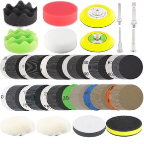134Pcs Sandpaper 3Inch Sanding Disc Drill Polishing Kit, Wet Sanding Paper Headlight Restoration Kit, 60-10000Grit Hook & Loop Sandpaper Set for Car Wood Metal Glass Resin Expoxy