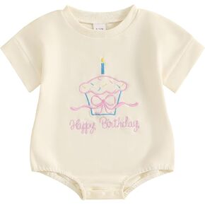 Baby Girl First Second Birthday Shirt Cute Cake Letter Embroidery Graphic Tee Tops Toddler Birthday Outfit