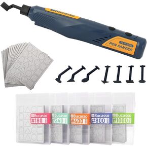 Cordless Pen Sander, 5-Speed and USB Charging with LED Light, and 180/240/400/800/1000 Grits Sandpaper Each 10pcs, Mini Power Sander for Sanding, Polishing, Finishing, DIY Crafts
