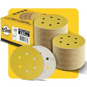 100PCS 6 Inch 320 Grit 150mm 6 Hole Sanding Discs Sandpaper - Premium Gold Round Hook and Loop for Random Orbital Sander - Ideal for Wood, Metal, Automotive