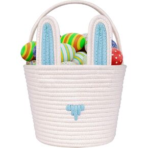 Easter Basket Empty Bunny Egg Baskets With Handle And Ears Easter Gifts Cute Woven Basket (blue)
