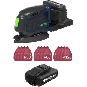 ZEITE 20V 2.0Ah Detail Sander and 1 Extra 2.0Ah Lithium Replacement Battery Pack