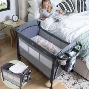 4-in-1 Baby Bassinet - Bedside Crib Sleeper, Pack and Play, Diaper Changing Table & Travel Bassinet - Portable Bassinet for Newborn To Toddlers - Travel Bag Included