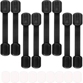 8 Pack Black Child/Baby Safety Cabinet Locks - Maveek Adjustable Strap Baby Proof Latches with No Trapped Fingers for Cupboard/Drawers/Closet/Toilet Seat/Oven and Fridge, Free 9 Extra Adhesive Pads