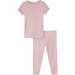 KicKee Solid Color Pajama Set with Short Sleeve Tee, Baby to Kid Super Soft Fitted Pajamas