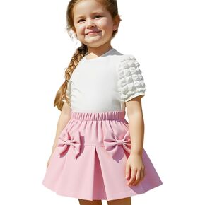 Toddler Girl Summer Outfits Puff Short Sleeve Ribbed Knit Tops Mini Skirt Set Cute Girl Clothes