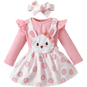 Newborn Baby Girl Easter Outfit Long Sleeve Romper Rabbit Suspender Skirt Headband My First Easter Outfit in Kuwait