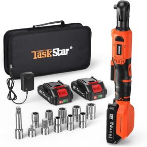 3/8'' Electric Ratchet Wrench Set, 60 ft·lb Power Cordless Ratchet Wrench, 2 x 2.0 Ah Batteries & Fast Charger, Variable Speed Trigger, 1/4" and 1/2" Adapter, 3" Extension Bar, 8 Sockets