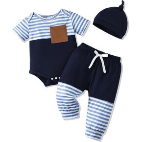 NZRVAWS Newborn Baby Boy Clothes Ribbed Knitted Romper Pants Color Block Infant Outfits Hat Clothing Set 0 3 6 9 12 Months