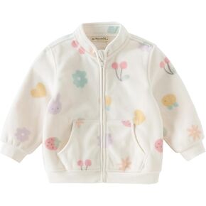 DAVE & BELLA Kids Printed Polar Fleece Jacket Toddler Baby Boys Girls Zip Up Long Sleeve Spring Fall Warm Outerwear Coat