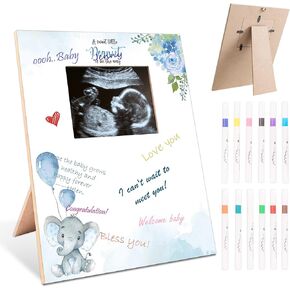 Baby Shower Guest Book Frame, Ultrasound Picture Frames with 12 Watercolor Markers, Butterfly Baby Shower Decorations, Baby Gender Reveal Ideas, Unknown Gender Baby Gifts for Parents-12