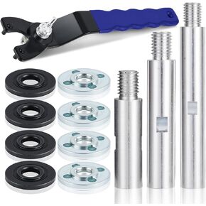 3PCS 5/8"-11 Angle Grinder Extension Shaft Connecting Rod with Adjustable Grinder Spanner Wrench, 4 Sets of Flange Lock Nut for Grinder Car Polisher Airway Buff Extender Rotary Extension Kit