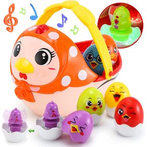 Baby Easter Egg Toy Basket, 6PCS Matching Musical Eggs for Babies Toddlers, Easter Basket Ideas for 1 2 3 4 5 Year Old Boys & Girls
