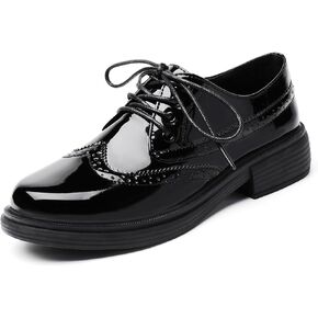 OKJ Oxford Shoes for Women, Black Womens Oxford Shoes Leather Platform Women's Oxfords Comfortable Dressy Slip On, Lace Up Vintage Shoes Casual Saddle Shoes for Women Work Business Dress