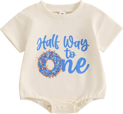 Bagilaanoe Half/First Birthday Outfit Baby Boy Half Way to ONE/Sweet One Short Sleeve Romper Bodysuit Cake Smash Outfit in Kuwait