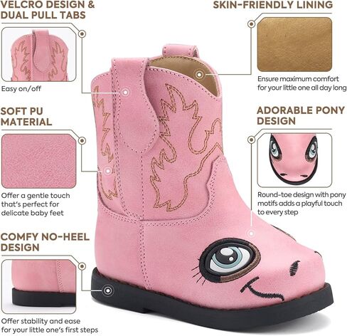 Rollda Baby Cowboy Boots Toddler Cowgirl Boots Infant Western Boots Round Round Toe in Kuwait