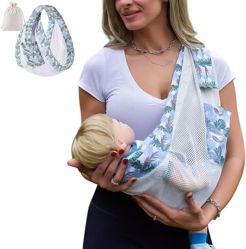 Adjustable Baby Sling for Newborn to Toddler (7–44 lbs) – Soft Wrap with Safety Buckle & Shoulder Straps – Hands-Free, Comfortable Babywearing – Tropical Blue in Saudi Arabia
