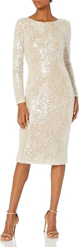 Dress the Population Women's Emery Sequin, Knee-Length, Bodycon, Scoop Neck Dress, White Multi, Small in Saudi Arabia