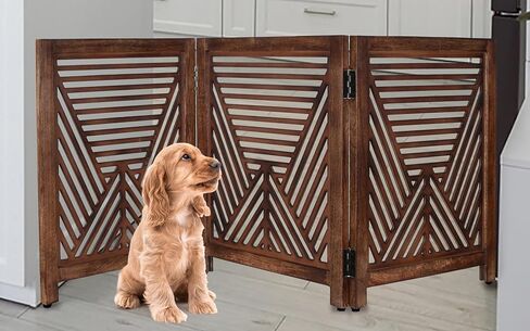 Lightnpro Geometric Wooden Pet Gate - Foldable Freestanding Safety Gate for Dogs, Puppies & Small Pets, Indoor Fence for Stairs, Doorways & Hallways - 24x18 Inch Antique White in Kuwait