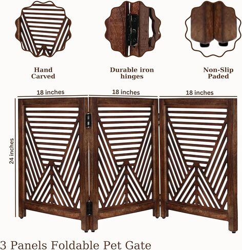 Lightnpro Geometric Wooden Pet Gate - Foldable Freestanding Safety Gate for Dogs, Puppies & Small Pets, Indoor Fence for Stairs, Doorways & Hallways - 24x18 Inch Antique White in Kuwait