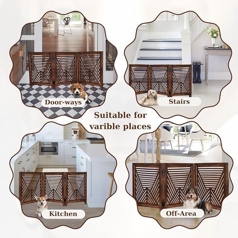 Lightnpro Geometric Wooden Pet Gate - Foldable Freestanding Safety Gate for Dogs, Puppies & Small Pets, Indoor Fence for Stairs, Doorways & Hallways - 24x18 Inch Antique White in Kuwait