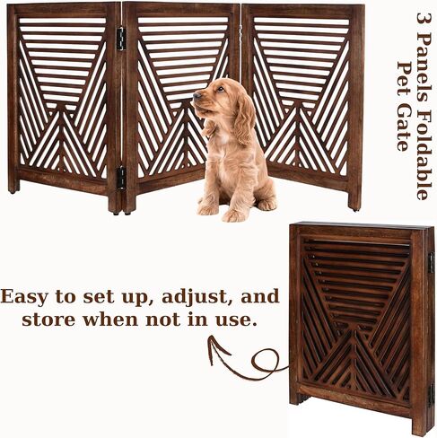 Lightnpro Geometric Wooden Pet Gate - Foldable Freestanding Safety Gate for Dogs, Puppies & Small Pets, Indoor Fence for Stairs, Doorways & Hallways - 24x18 Inch Antique White in Kuwait