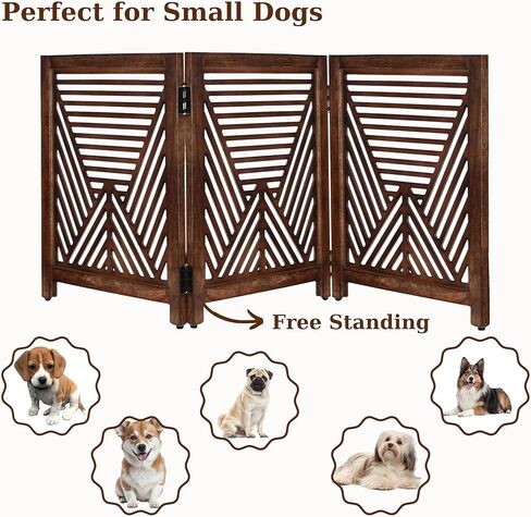 Lightnpro Geometric Wooden Pet Gate - Foldable Freestanding Safety Gate for Dogs, Puppies & Small Pets, Indoor Fence for Stairs, Doorways & Hallways - 24x18 Inch Antique White in Kuwait
