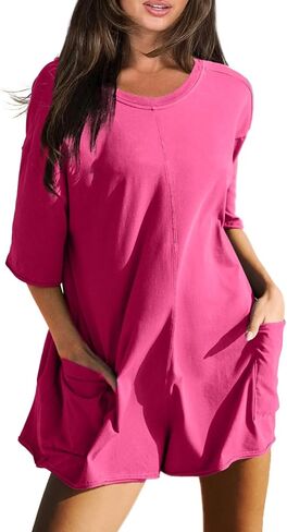 Glamaker Women's Summer Tee Romper Romper Disual Romper Romper Onesie Lackless Sorts Sombsuit Suils Sails in Kuwait
