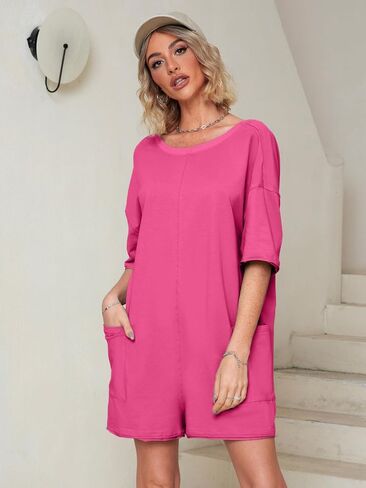 Glamaker Women's Summer Tee Romper Romper Disual Romper Romper Onesie Lackless Sorts Sombsuit Suils Sails in Kuwait