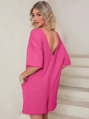 Glamaker Women's Summer Tee Romper Romper Disual Romper Romper Onesie Lackless Sorts Sombsuit Suils Sails in Kuwait