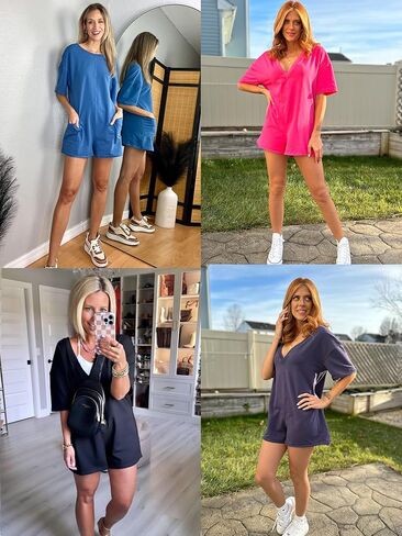 Glamaker Women's Summer Tee Romper Romper Disual Romper Romper Onesie Lackless Sorts Sombsuit Suils Sails in Kuwait