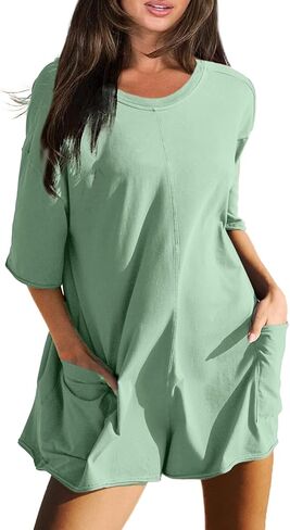 Glamaker Women's Summer Oversized Tee Romper Casual Workout Athletic Romper Onesie Backless Loose Shorts Jumpsuit Overalls in Kuwait