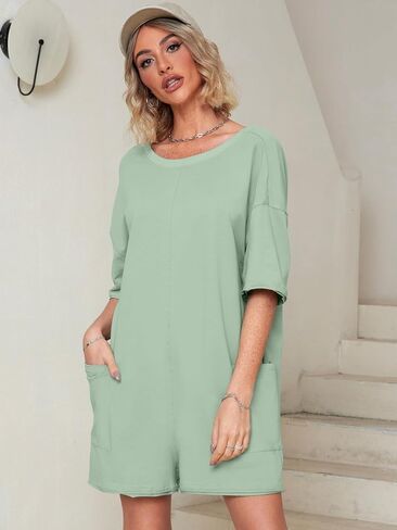 Glamaker Women's Summer Oversized Tee Romper Casual Workout Athletic Romper Onesie Backless Loose Shorts Jumpsuit Overalls in Kuwait