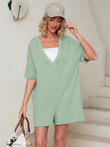 Glamaker Women's Summer Oversized Tee Romper Casual Workout Athletic Romper Onesie Backless Loose Shorts Jumpsuit Overalls in Kuwait