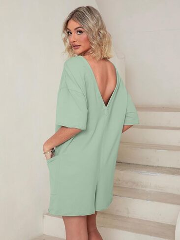 Glamaker Women's Summer Oversized Tee Romper Casual Workout Athletic Romper Onesie Backless Loose Shorts Jumpsuit Overalls in Kuwait