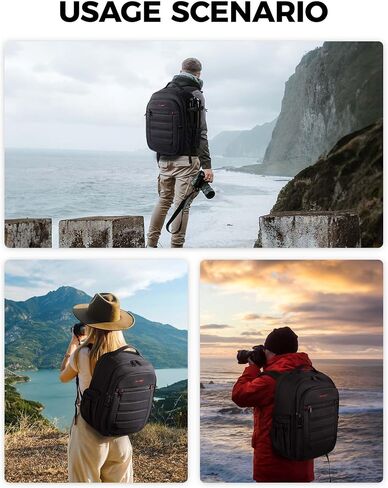 BAGSMART Camera Backpack, Expandable DSLR SLR Camera Bags for Photographers, Photography Travel Backpack with 15.6" Laptop Compartment, Rain Cover & Tripod Holder, Black in Saudi Arabia