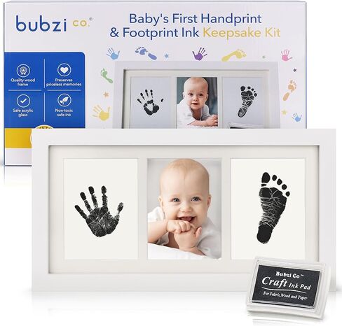 طقم Bubzi Baby Hand & Stapprint - التذكار للأطفال ، هدية أمي جديدة - طباعة اليد وطباعة الطفل مع وسادة الحبر ليد الطفل وآثار أقدام - هدايا استحمام الطفل الفريدة للآباء الجدد (أبيض) in Kuwait